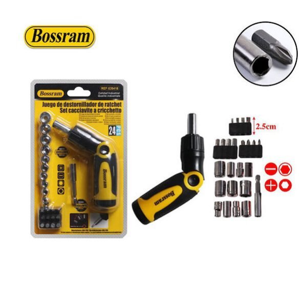 Σετ Σπαστό Κατσαβίδι με 12 Εναλλασσόμενες Μύτες - 10 Εξάγωνα Καρυδάκια & 1 Μαγνητικό Αντάπτορα Bossram 639418