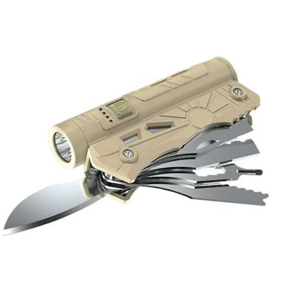 Φακός LED Επαναφορτιζόμενος - Αδιάβροχος με 4 Λειτουργίες Φωτισμού - Πολυεργαλείο Έκτακτης Ανάγκης Χρυσό-110538