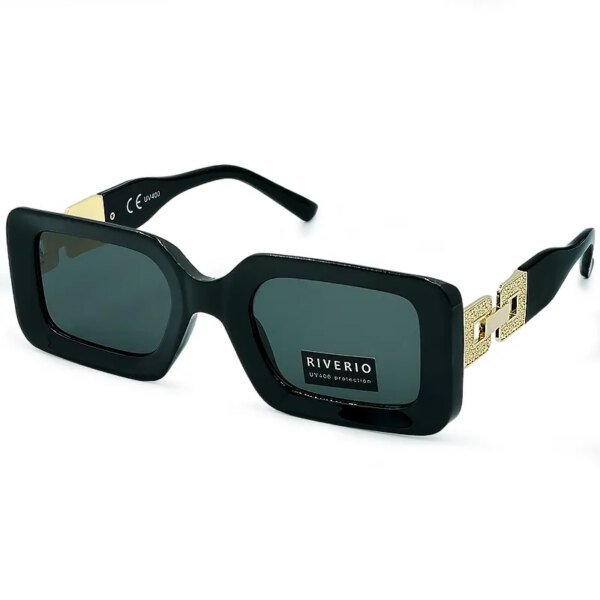 Riverio Γυναικεία Γυαλιά Ηλίου UV400 Παραλληλόγραμμα με Μαύρο Κοκκάλινο Σκελετό και Μαύρο Φακό RV42101