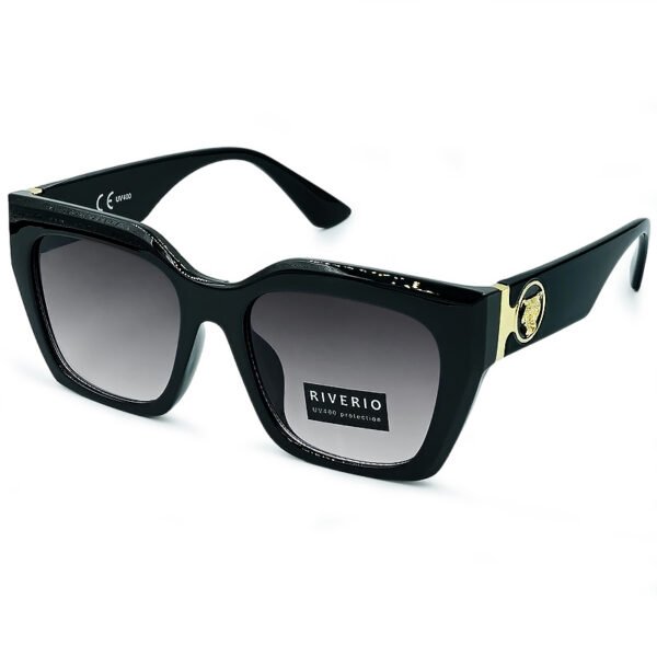 Riverio Unisex Γυαλιά Ηλίου UV400 Τετράγωνα με Μαύρο Κοκκάλινο Σκελετό και Μαύρο ντεγκραντέ Φακό RV42124