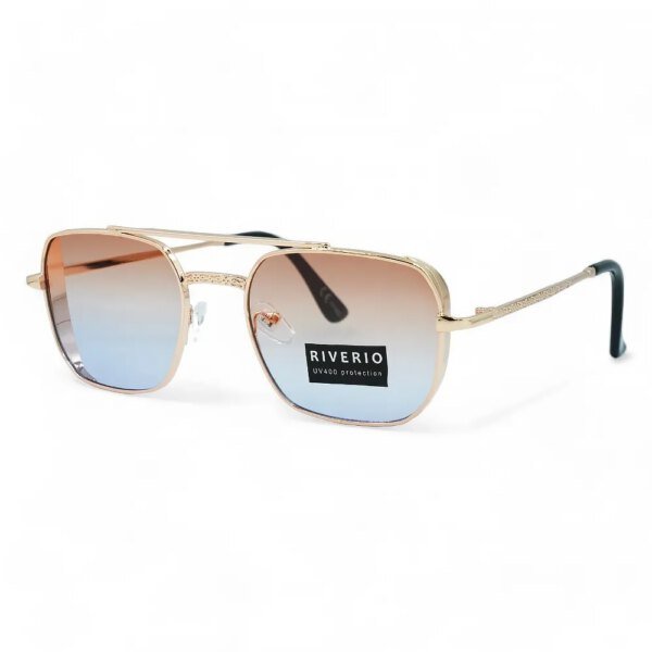 Riverio Unisex Γυαλιά Ηλίου UV400 Τετράγωνα με Χρυσό Μεταλλικό Σκελετό και Καφέ ντεγκραντέ Φακό RV42373