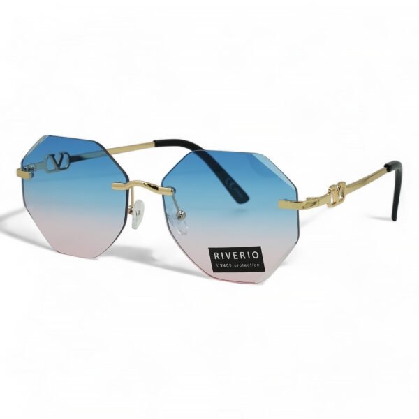 Riverio Unisex Γυαλιά Ηλίου UV400 Πολύγωνο με Χρυσό Μεταλλικό Σκελετό και Γαλάζιο ντεγκραντέ Φακό RV42421
