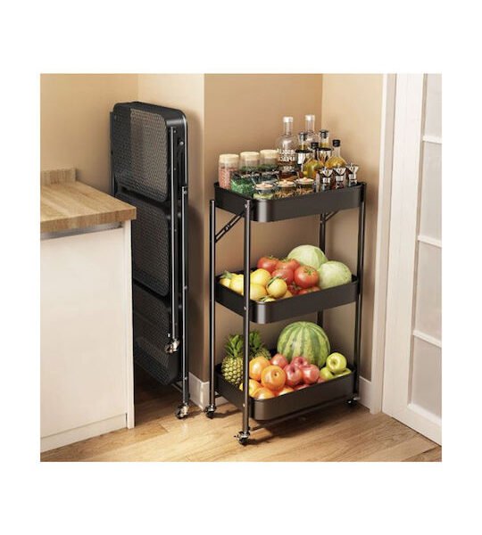 fixedratio_20240130115550_forhome_rafiera_kouzinas_metalliki_se_mayro_chroma_3_theseon_45by29_5x77cm_244001 Τρόλει Κουζίνας Μεταλλικό 3 Θέσεων Πτυσσόμενο Μαύρο 45x29.5x77cm ForHome 244001 - For Home