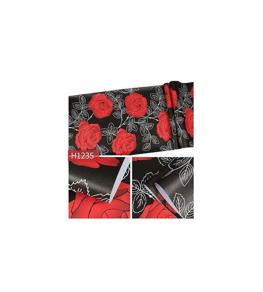 Αυτοκόλλητη Ταπετσαρία Τοίχου σε Μάυρο με Κόκκινα Λουλούδια 45cmx2m - 24362