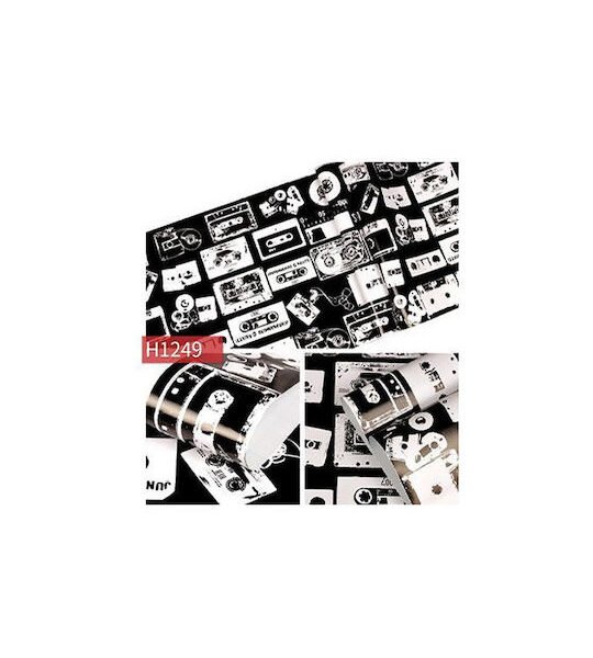 Αυτοκόλλητη Ταπετσαρία Τοίχου Ασπρόμαυρη με Σχέδια Κασέτες 45cmx2m - 24369