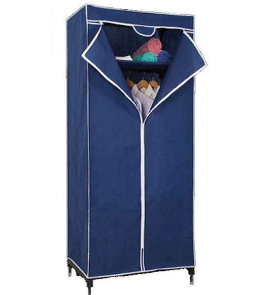 Υφασμάτινη Ντουλάπα με Φερμουάρ και Ράφια σε Μπλε Χρώμα 75x45x160cm