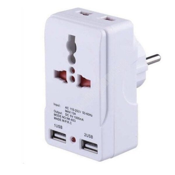 ​Παγκόσμιος ταξιδιωτικός αντάπτορας πρίζας με 2 USB 1000mA Universal travel adapter NK-823