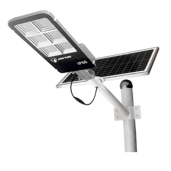 Στεγανό Ηλιακό Φωτιστικό Δρόμου IP66 με Αισθητήρα Φωτός και Τηλεχειριστήριο και Ψυχρό Λευκό Φως σε Μαύρο Χρώμα JT-YS-100W-TZ