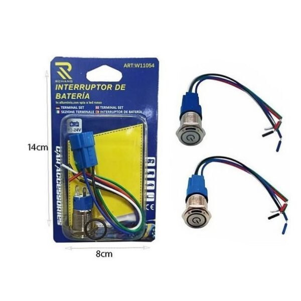 LED Φωτιζόμενος Διακόπτης – Μπουτόν On/Off Ανοξείδωτος 16mm 12-24V W14412-3