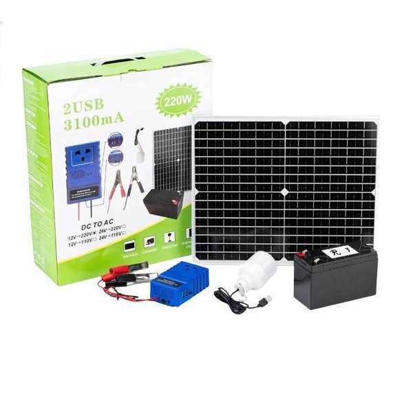 Σύστημα Μετατροπής Ηλιακής Ενέργειας με Μετασχηματιστή / Λάμπα / Μπαταρία / Καλώδια / Θύρες USB και Πάνελ 220W