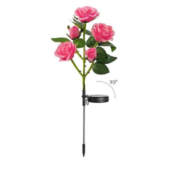 Αδιάβροχο Ηλιακό Καρφωτό - Χωνευτό Φωτάκι Κήπου με Ροζ Τριαντάφυλλα και Ροζ Φωτισμό