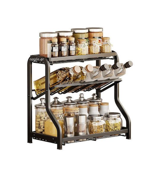 ΕΥΧΡΗΣΤΟ ΜΕΤΑΛΛΙΚΟ ΡΑΦΙ ΚΟΥΖΙΝΑΣ 2 ΟΡΟΦΩΝ ΜΕ ΚΛΙΣΗ 45 ° ΓΙΑ ΟΡΓΑΝΩΣΗ & ΑΠΟΘΗΚΕΥΣΗ (20 Μαύρο