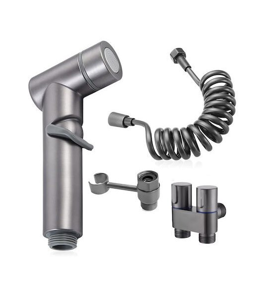 Σετ Επιτοίχιο Ντουζάκι Μπιντέ INOX με Σπιράλ σε Γκρι Χρώμα-109353