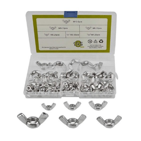 xlarge_20221025151426_set_kasetina_me_paximadia_105tmch_m105pcs 105 τεμ 6 ειδών 304 Stainless Steel Wing Nuts M3 M4 M5 M6 M8 M10 Παξιμάδια Αντιολισθητικά M105PCS