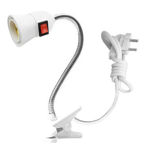 Μετατροπέας Λάμπας E27 σε Φωτιστικό με Εύκαμπτο Βραχίονα - Διακόπτη Πρίζας και Κλιπ Λευκός-105634