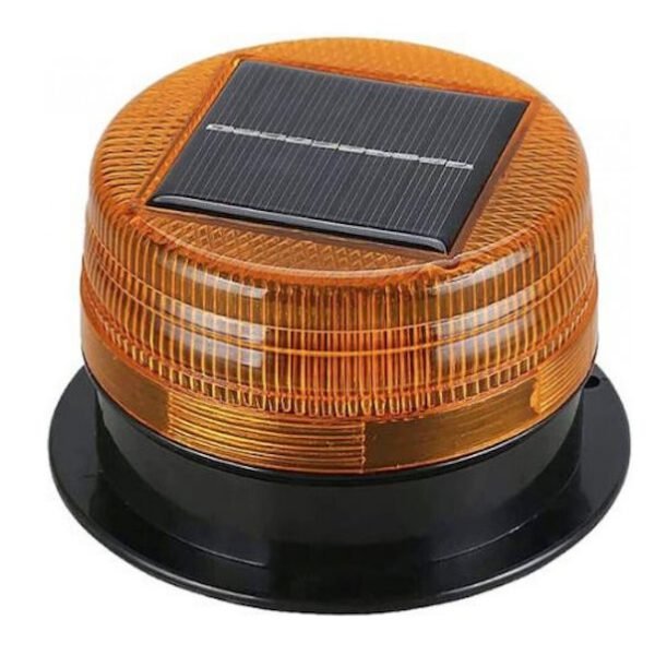 Ηλιακός Φάρος LED Πορτοκαλί Strobe Εφέ με Διακόπτη Φ95x65mm HTL-9565Y-F